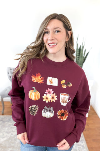 Cozy Autumn Days Collage Pullover Sweatshirt FINAL SALE