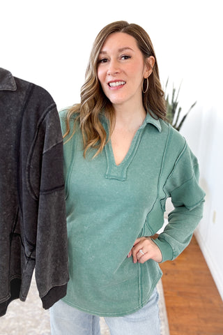 Hayes V-Neck Collared Pullover Top