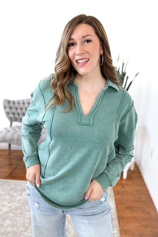 Hayes V-Neck Collared Pullover Top