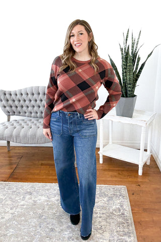 Autum Checked Jacquard Sweater Knit Top