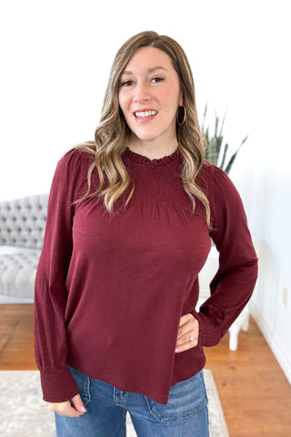 Marey Mock Neck Smocked Top FINAL SALE