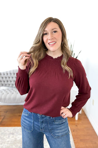 Marey Mock Neck Smocked Top FINAL SALE