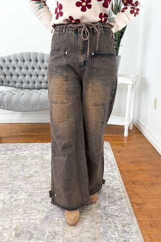 Terra Washed Chocolate Cargo Pocket Jeans FINAL SALE