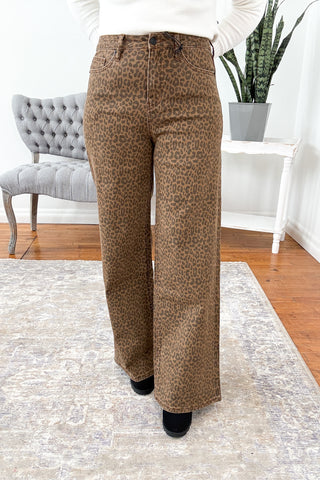 Reina High Rise Animal Print Wide Leg Mica Jeans