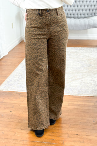 Reina High Rise Animal Print Wide Leg Mica Jeans