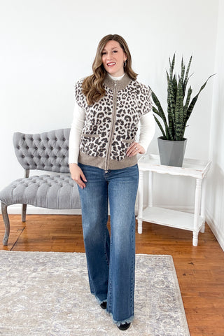 Rory Animal Print Zip Up Sweater Vest