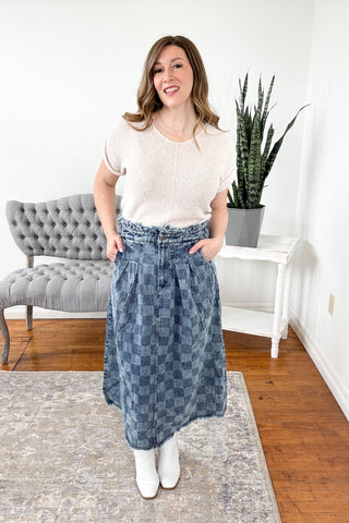 Bronwyn Checkered Denim Skirt