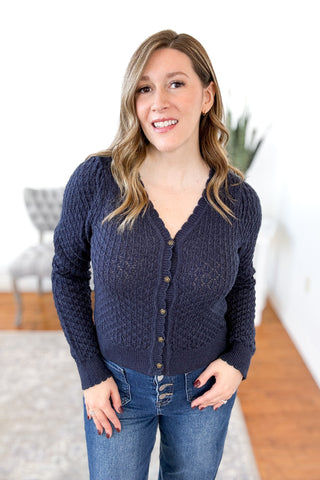 Navy Rose Button Cardigan
