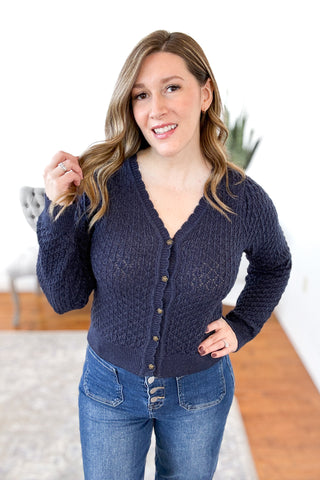 Navy Rose Button Cardigan