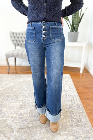 Callie High Rise Patch Pocket Wide Leg Risen Jeans
