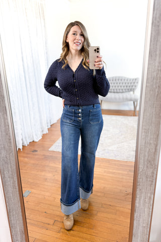 Callie High Rise Patch Pocket Wide Leg Risen Jeans