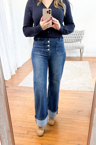 Callie High Rise Patch Pocket Wide Leg Risen Jeans