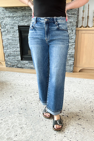 Alyx Mid Rise Ankle Boyfriend Fit Risen Jeans - Dark