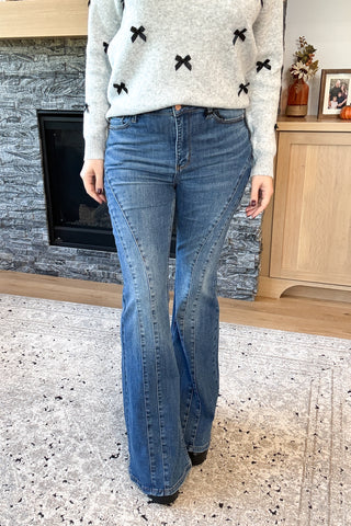 Dolly Mid Rise Double Angular Seam Flare Judy Blue Jeans