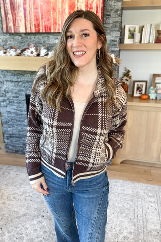 Inez Plaid Zip Up Cardigan Jacket