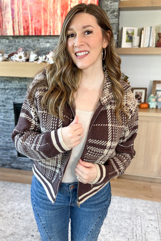 Inez Plaid Zip Up Cardigan Jacket