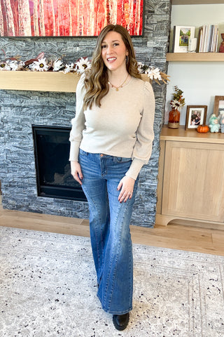 Bridget Puff Sleeve Thermal Knit Top