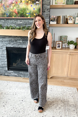 Carllo High Rise Wide Leg Animal Print Mica Jeans