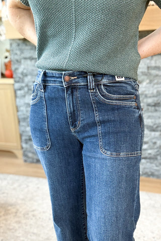 Aspyn Patch Mid Rise Double Pocket Straight Leg Judy Blue Jeans