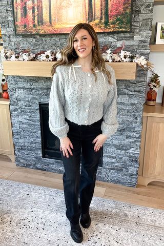 Amelie Scallop Pattern Ribbon Bow Sweater Cardigan