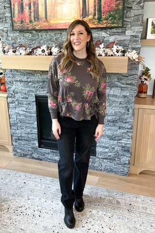 Violette Floral Terry Tie Waist Sweatshirt FINAL SALE