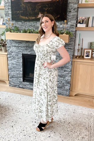 Alyxander Floral Front Tie Short Sleeve Midi Dress