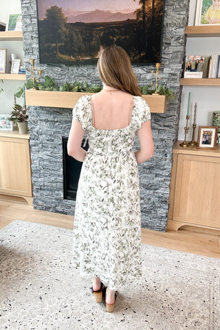 Alyxander Floral Front Tie Short Sleeve Midi Dress
