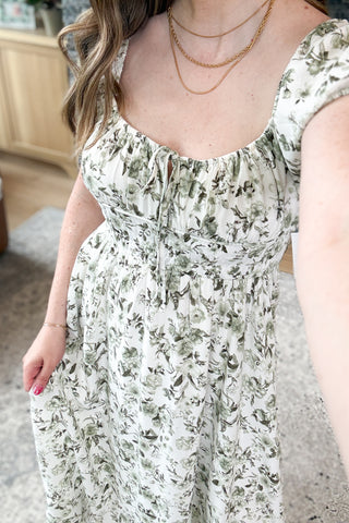 Alyxander Floral Front Tie Short Sleeve Midi Dress