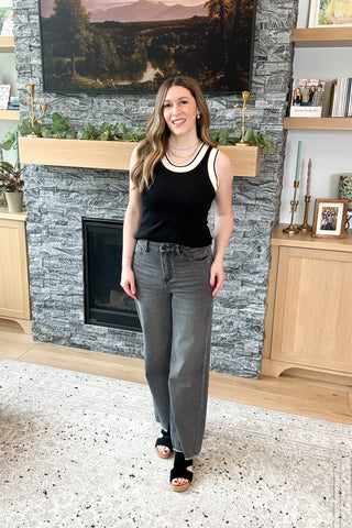 Viviene High Rise Charcoal Straight Leg Mica Jeans