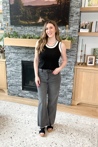 Viviene High Rise Charcoal Straight Leg Mica Jeans