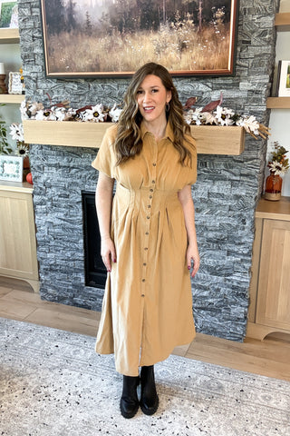 Goldie Button Up Corduroy Midi Dress