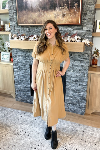 Goldie Button Up Corduroy Midi Dress