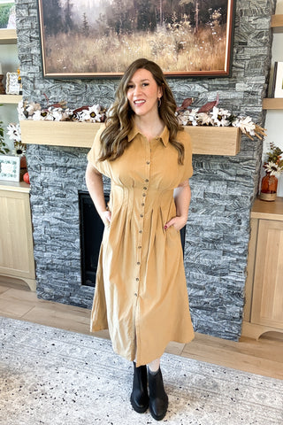 Goldie Button Up Corduroy Midi Dress