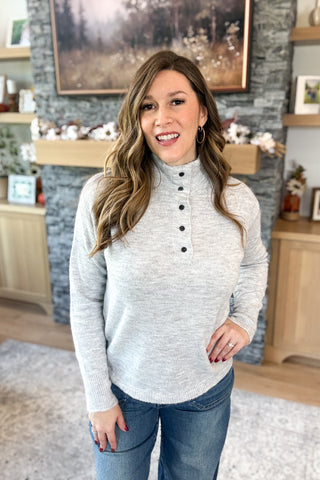 Susan Mock Neck Half Snap Button Sweater