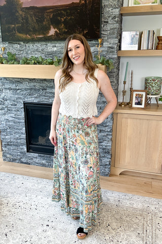 Sage Bloom Smocked Maxi Skirt