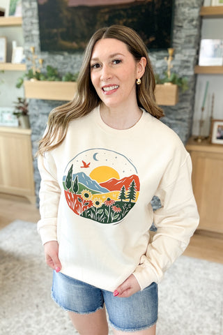 Autumn Sunseeker Linocut Pullover Sweatshirt