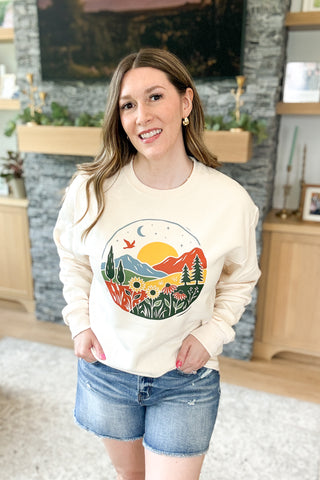 Autumn Sunseeker Linocut Pullover Sweatshirt