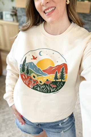 Autumn Sunseeker Linocut Pullover Sweatshirt