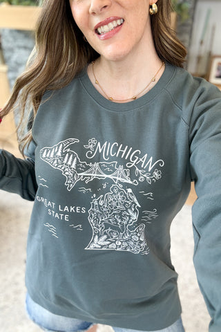 Wild Michigan Line Art Pullover Sweatshirt