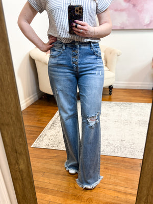 Donna Mid-Rise Wide Leg Risen Jeans - Light Wash