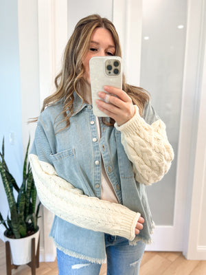 Alex Sweater Sleeve Denim Shacket