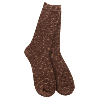 Weekend Cotton Slub Marled Crew Socks - Coffee