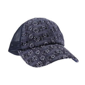 Eyelet Embroidered Criss Cross High Pony Hat