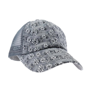 Eyelet Embroidered Criss Cross High Pony Hat