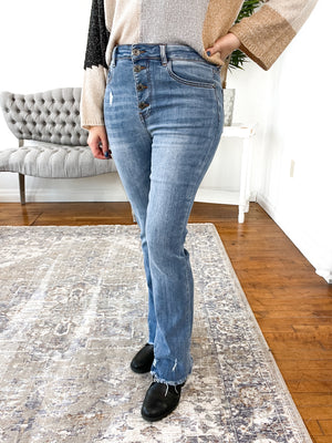 Laurah Button Fly Straight Risen Jeans